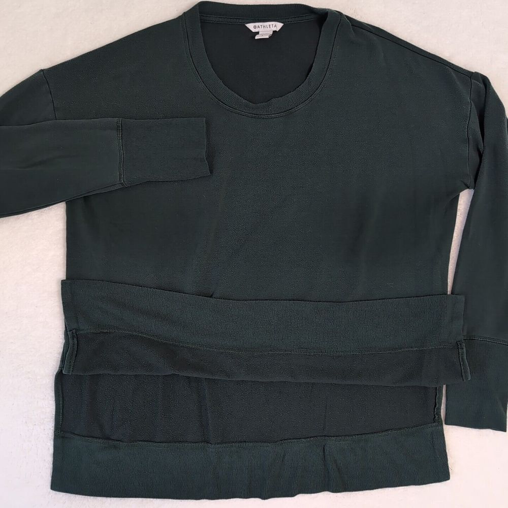 Athleta Sweater Womens Large Long Sleeve Crew Neck Green Soft Modal Thumb Hole‎